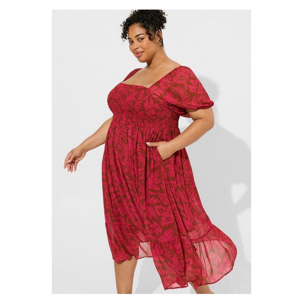 Torrid Pink Smocked Bodice A Line Tea Length Dress Sz.4 NWT